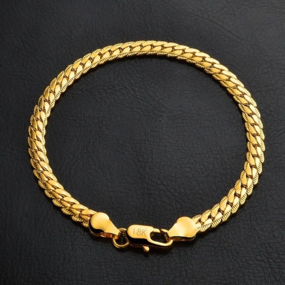 8 Inch Gold Bracelet 5MM Side Chain Bracelet For Woman Man Wedding Jewelry - Picture 3 of 4